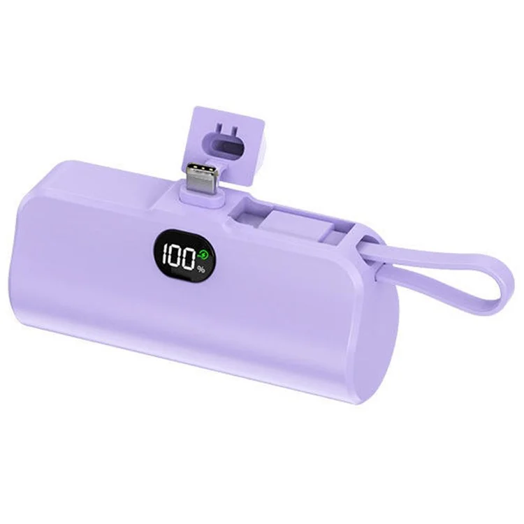 HY-0808 Mini Portable Charger 10000mAh Power Bank Battery Pack with Type-C Plug + 8-Pin Cable - Purple