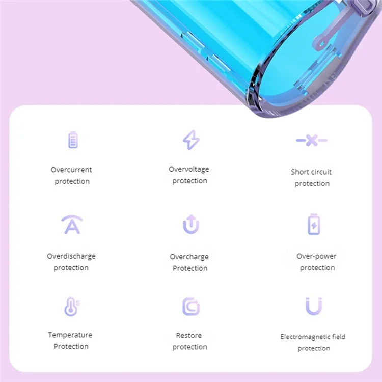 HY-0808 Mini Portable Charger 10000mAh Power Bank Battery Pack with Type-C Plug + 8-Pin Cable - Purple