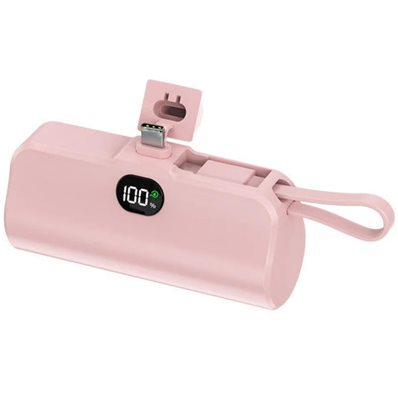HY-0808 Mini Portable Charger 10000mAh Power Bank Battery Pack with Type-C Plug + 8-Pin Cable - Pink