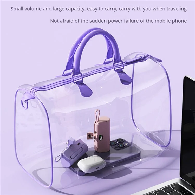 HY-0808 Mini Portable Charger 5000mAh Power Bank Battery Pack with Type-C Plug + 8-Pin Cable - Purple