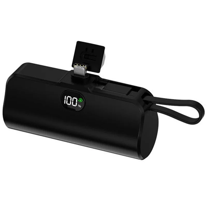 HY-0808 Mini Portable Charger 5000mAh Power Bank Battery Pack with Type-C Plug + 8-Pin Cable - Black