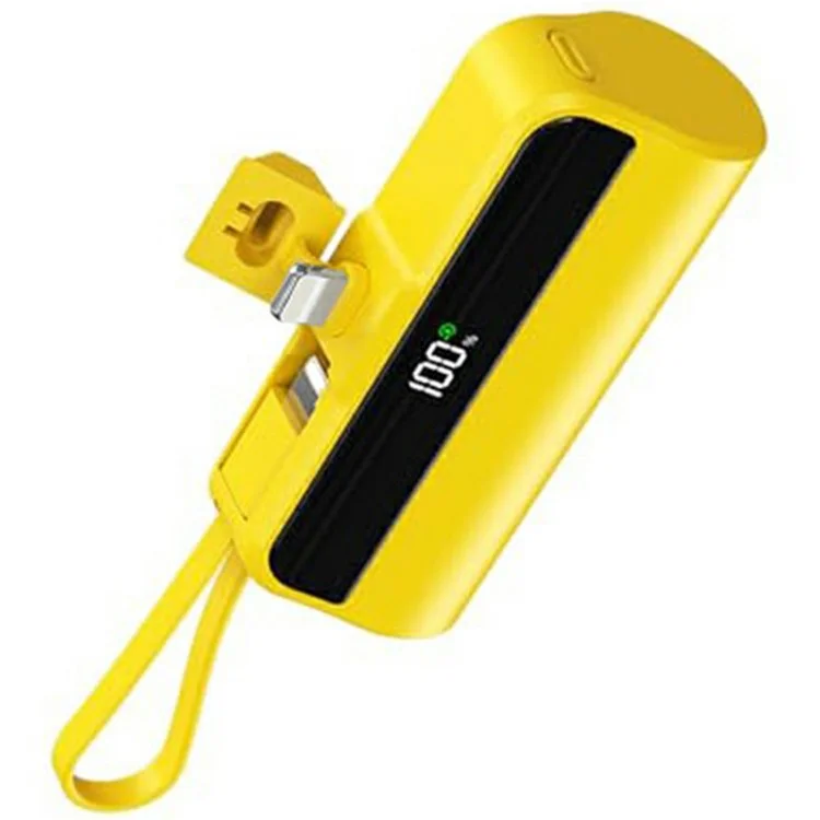 K178SS 5000mAh 22.5W Mini Power Bank 8-Pin Plug Cellphone Charger with Type-C Cable - Yellow