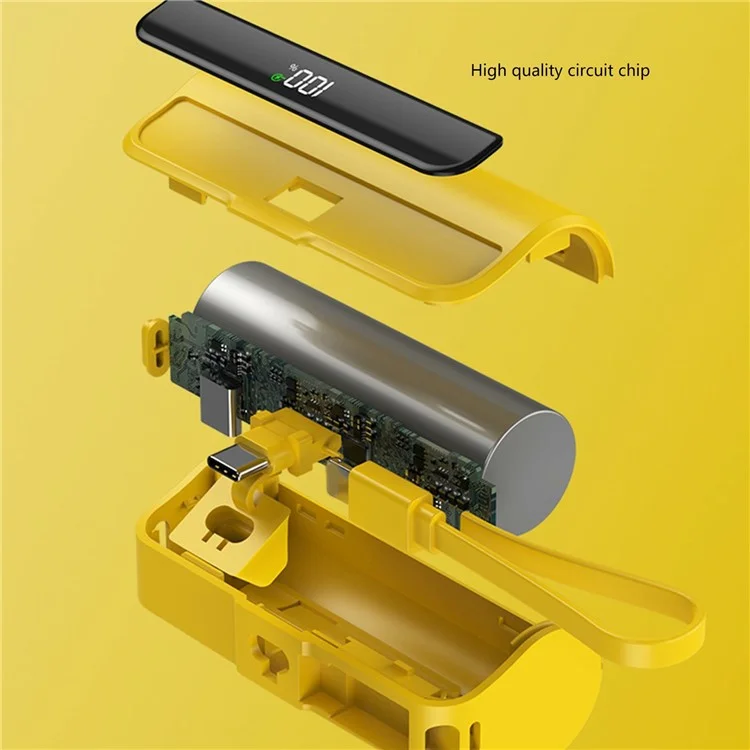 K178SS 5000mAh 22.5W Mini Power Bank 8-Pin Plug Cellphone Charger with Type-C Cable - Yellow