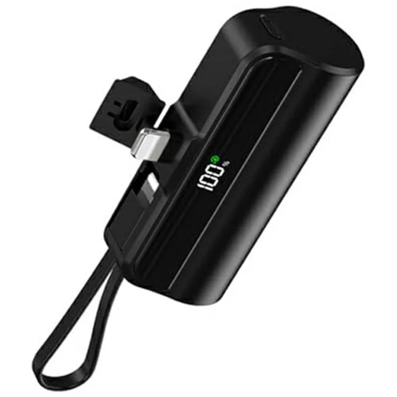 K178SS 5000mAh 22.5W Mini Power Bank 8-Pin Plug Cellphone Charger with Type-C Cable - Black