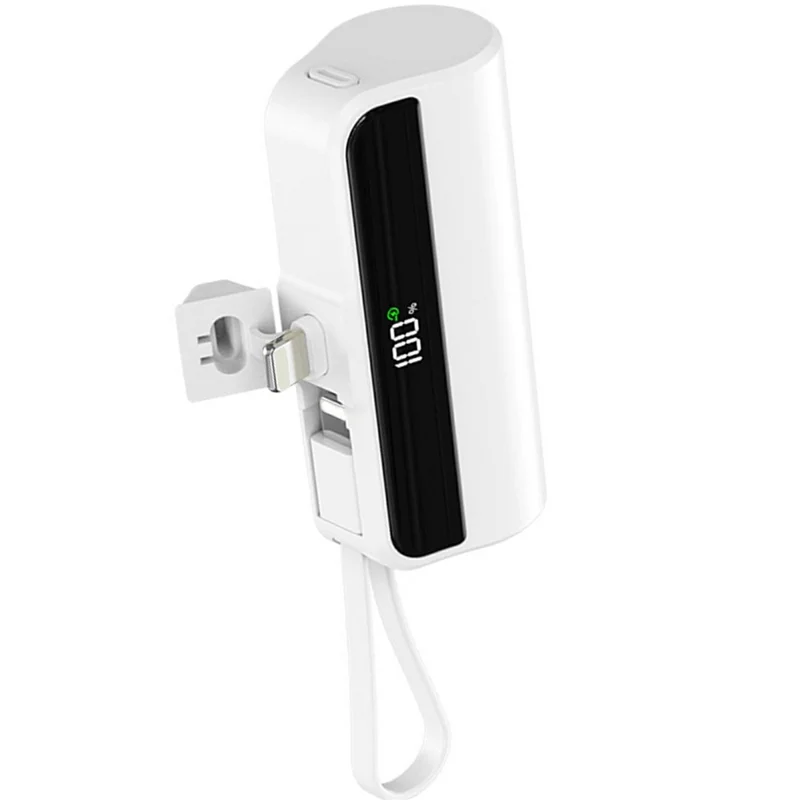 K178SS 5000mAh 22.5W Mini Power Bank 8-Pin Plug Cellphone Charger with Type-C Cable - White