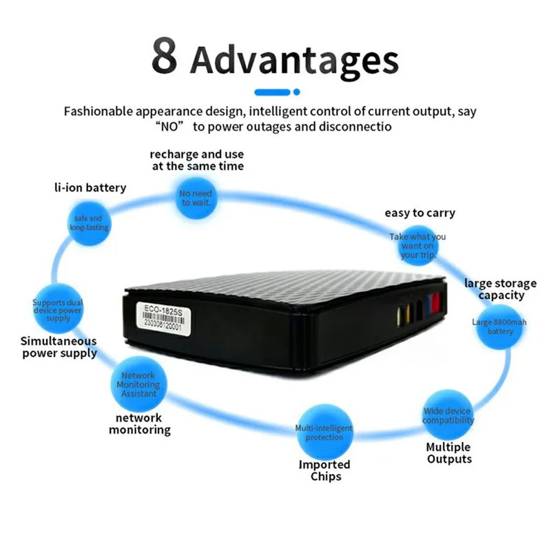 POE418P Mini UPS Battery Backup 8000mAh 5V 9V 12V 18W WiFi Router Power Supply - White