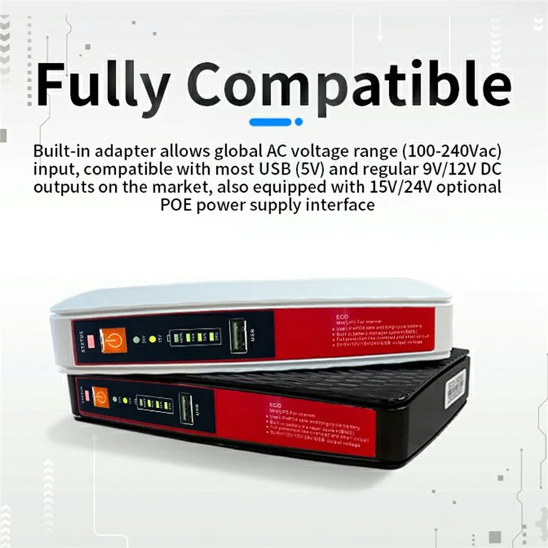 POE418P Mini UPS Battery Backup 8000mAh 5V 9V 12V 18W WiFi Router Power Supply - White