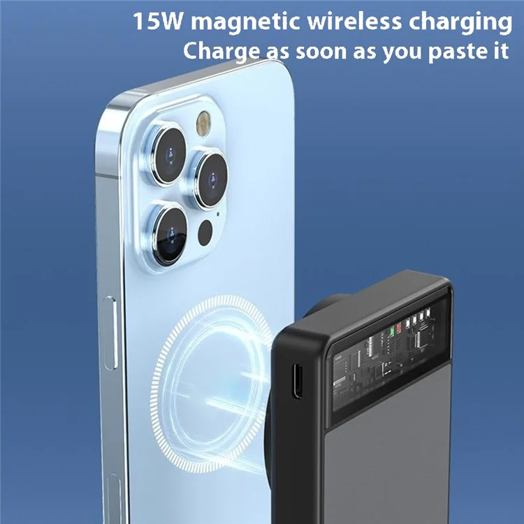 KH-70 Tragbares 10000mAh Powerbank 3-in-1 Handy Uhr Kopfhörer Magnetisches Kabelloses Ladegerät - Schwarz