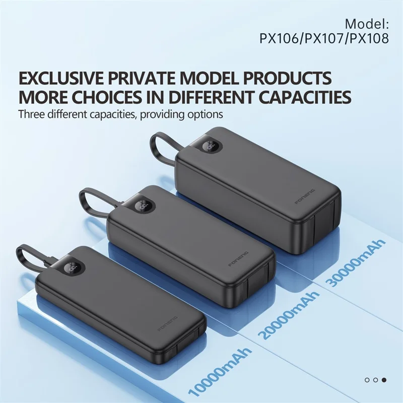 FONENG PX107 20000mAh PD 22.5W Fast Charging Portable Power Bank Built-In with 3 Cables - White