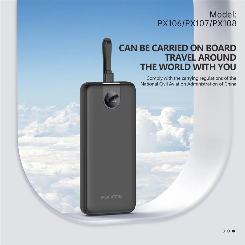 FONENG PX107 20000mAh PD 22.5W Fast Charging Portable Power Bank Built-In with 3 Cables - White