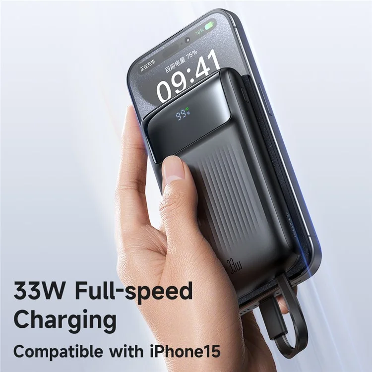 MCDODO MC-0231 Youth Series 33W 10000mAh Power Bank con display digitale, cavo integrato Type-C + 8Pin per carica del telefono - Nero