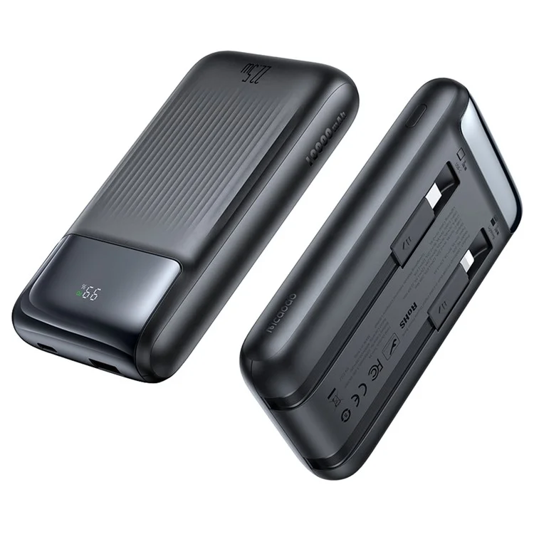 MCDODO MC-0241 Serie Juvenil 22.5W 10000mah Pantalla Digital Power Bank Tipo c + 8pin Teléfono Cable Cargador - Negro
