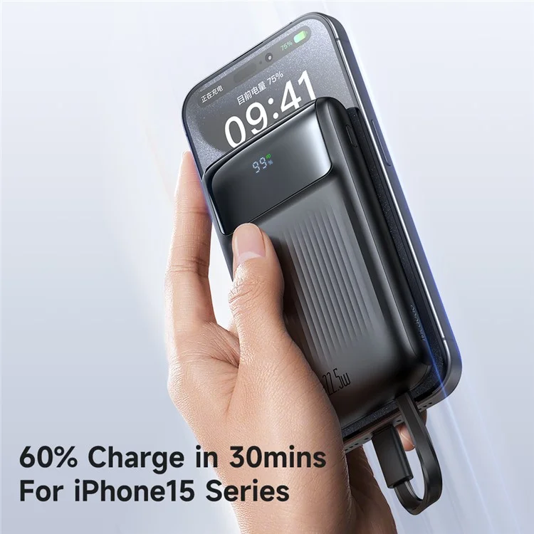 MCDODO MC-0241 Serie Juvenil 22.5W 10000mah Pantalla Digital Power Bank Tipo c + 8pin Teléfono Cable Cargador - Negro