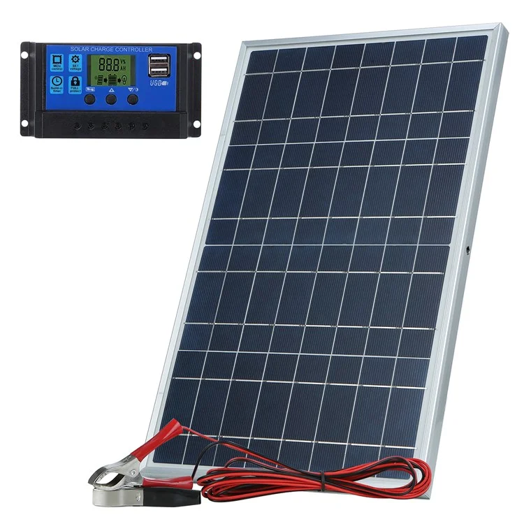 Chargeur de Batterie en Panneau Solaire 10W 12V Avec Contrôleur 10A Pour Véhicule, Ouvre-porte, Clôture Électrique