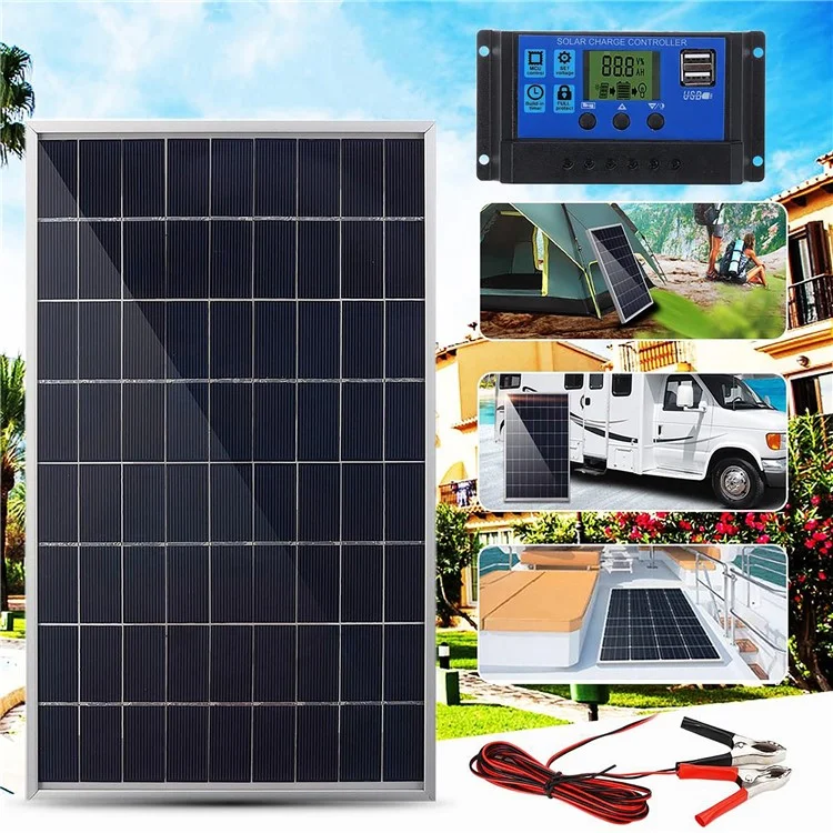 Chargeur de Batterie en Panneau Solaire 10W 12V Avec Contrôleur 10A Pour Véhicule, Ouvre-porte, Clôture Électrique
