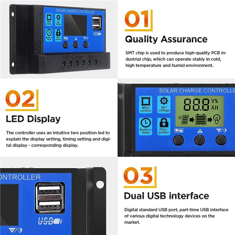 Chargeur de Batterie en Panneau Solaire 10W 12V Avec Contrôleur 10A Pour Véhicule, Ouvre-porte, Clôture Électrique