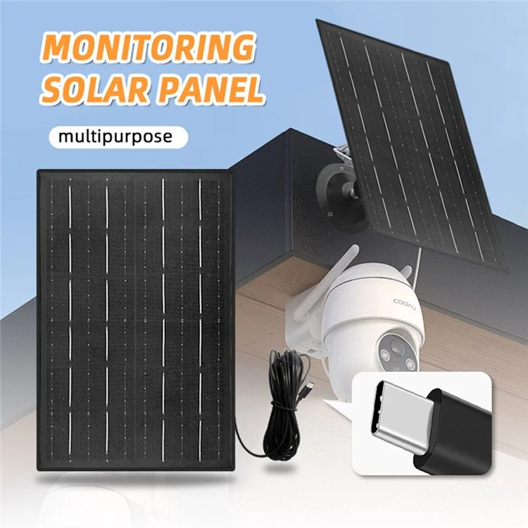 IP090 10W 360 Degree Rotating Outdoor Solar Panel for Monitor Camera with Type-C Plug (Without USB Port)