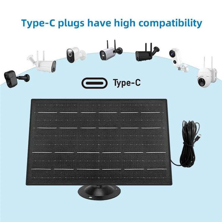 IP090 10W 360 Degree Rotating Outdoor Solar Panel for Monitor Camera with Type-C Plug (Without USB Port)
