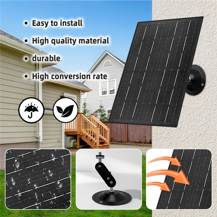 IP090 10W 360 Degree Rotating Outdoor Solar Panel for Monitor Camera with Type-C Plug (Without USB Port)