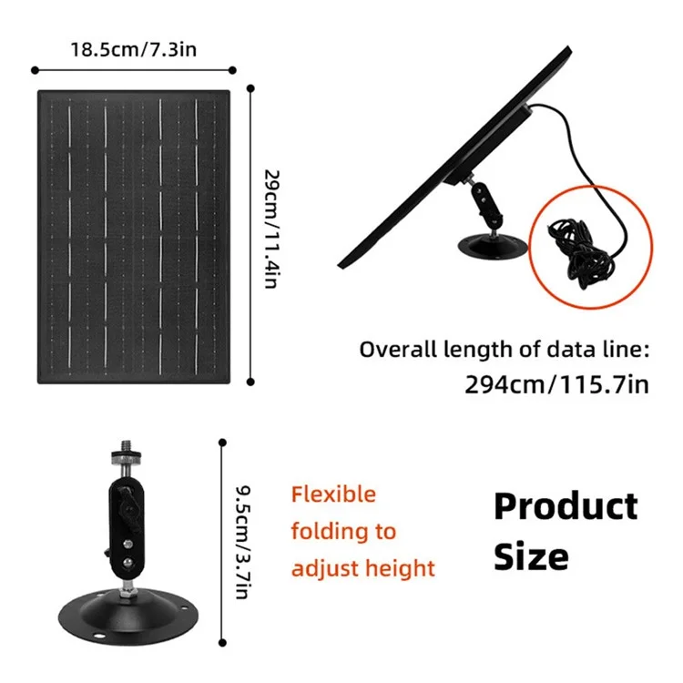 IP090 10W 360 Degree Rotating Outdoor Solar Panel for Monitor Camera with Type-C Plug (Without USB Port)