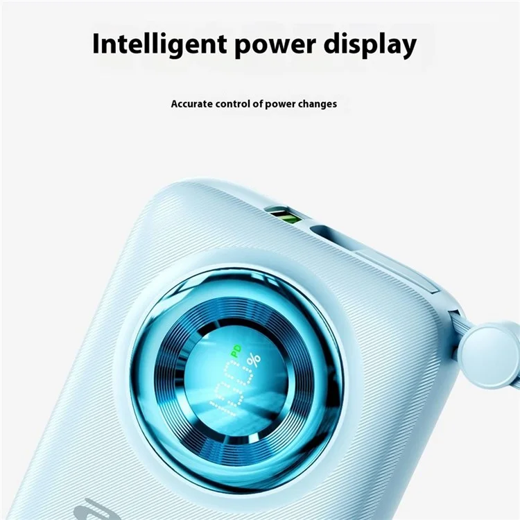 AWEI P23K 10000mAh Digital Display Mini Power Bank Built-In with Type-C + iP Cables - Black