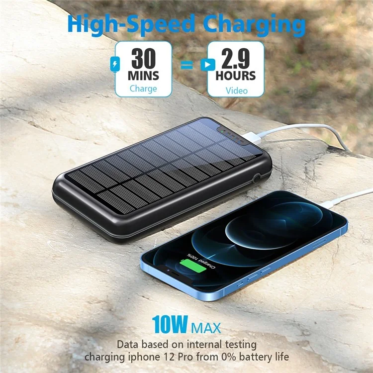 YD-887S 20000mAh Solar Power Bank 3xUSB Output LED Camping Light Phone Charger - Schwarz / Rot