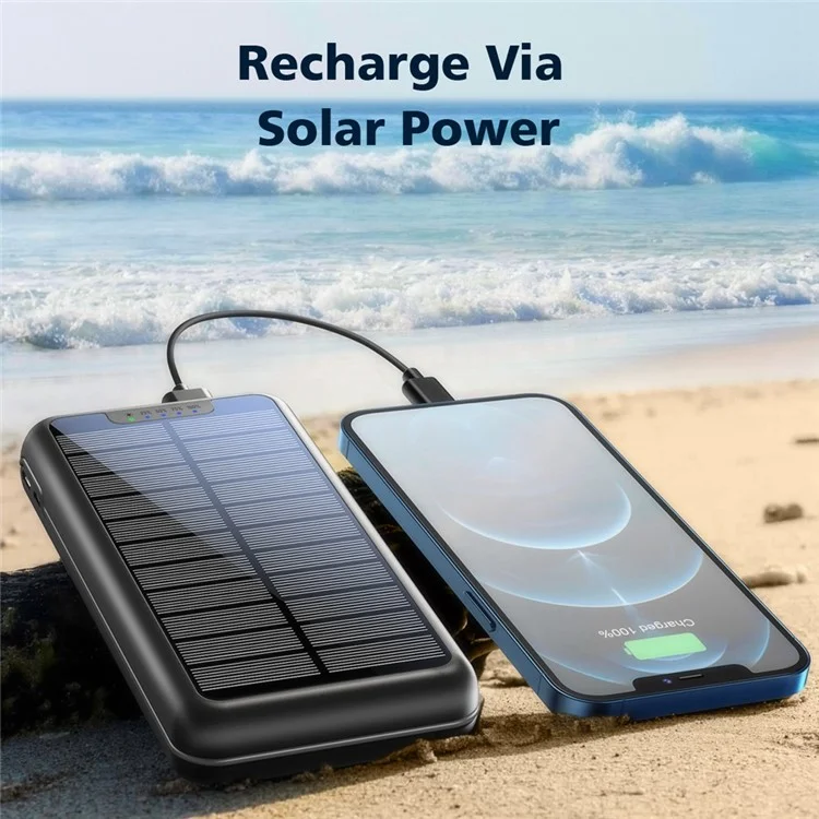 YD-887S 20000mAh Solar Power Bank 3xUSB Output LED Camping Light Phone Charger - Black  /  Red