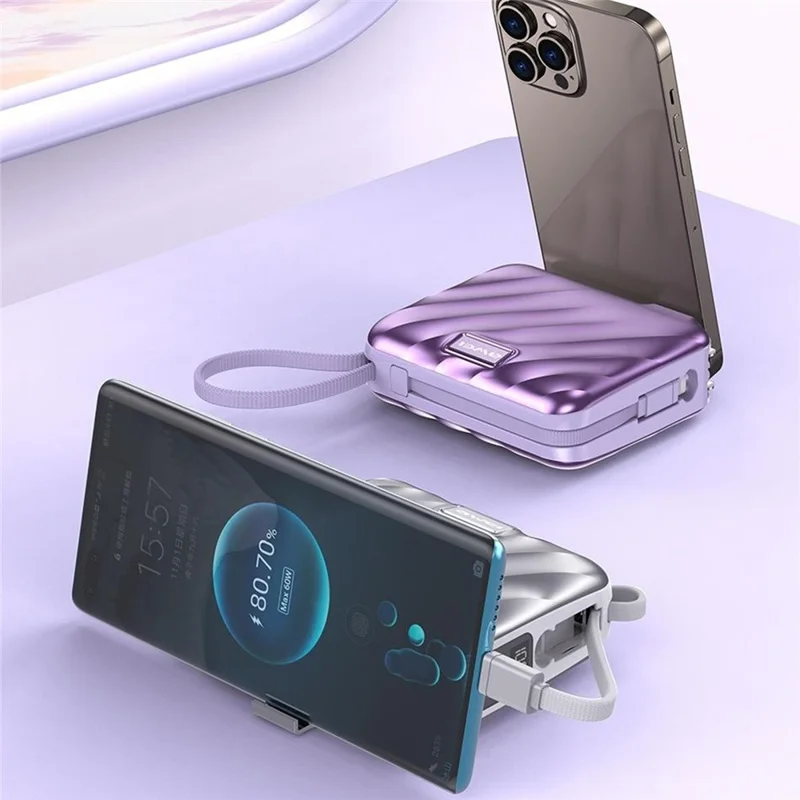 AWEI P83k 15000mAh Power Bank with AC Plug Built-in Type-C + iP Cables Portable Battery Pack - Black