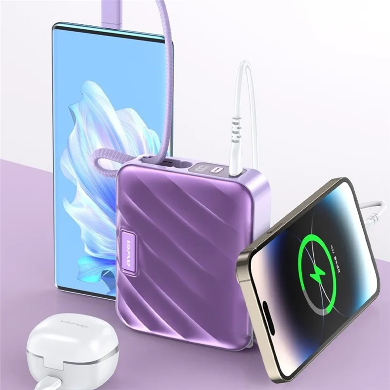 AWEI P83k 15000mAh Power Bank with AC Plug Built-in Type-C + iP Cables Portable Battery Pack - Black