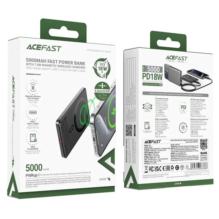 ACEFAST M8-5000 PD 18W 5000mAh Magnetic Wireless Charging Power Bank Ultra Thin Battery