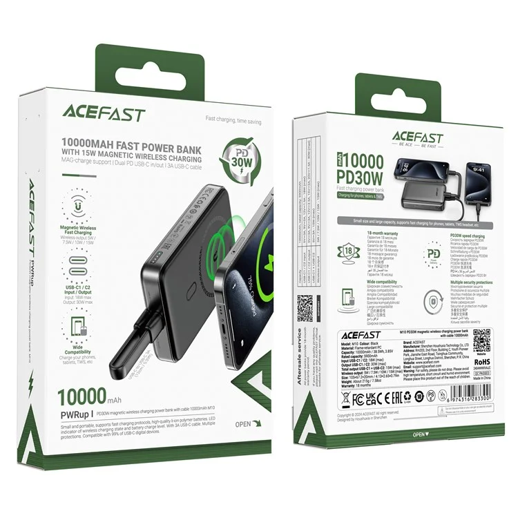 ACEFAST M10-10000 PD 30W 10000mAh Power Bank 15W Magnetic Wireless Charging Battery