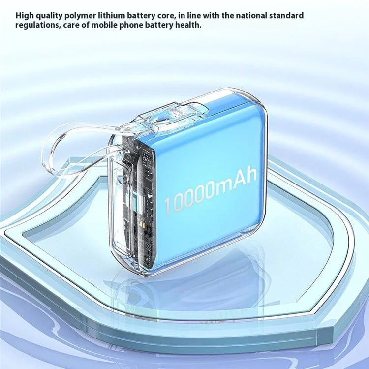 AWEI P86K 10000mAh 22.5W Power Bank Portable Phone Charger with Built-In Type-C Cable - Lake Blue
