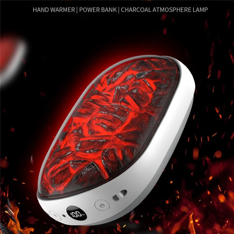 X6 10000mAh Power Bank 3-Gear Temperature Charcoal Fire Design Winter Electric Hand Warmer - Branco