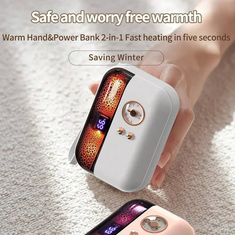 HX-869 4000mAh Winter Electric Hand Warmer Digital Display Power Bank - White