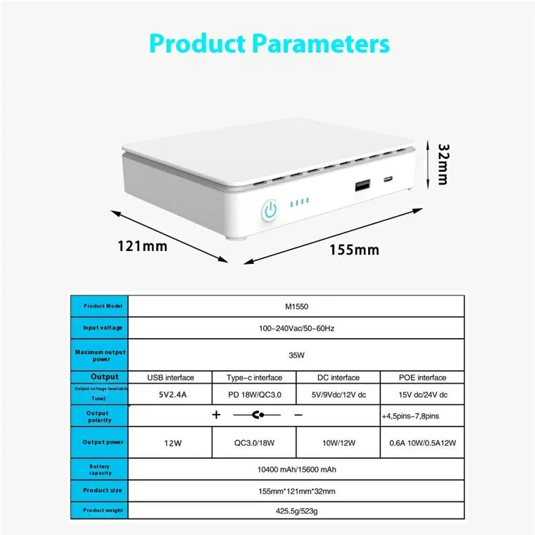 MEIND 10400mAh Mini DC UPS Uninterruptible Power Supply for Router / Optical Modem / Camera