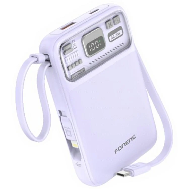 Foneng PX112 15W Wireless Magnetica Carica Veloce da 10000 Mah Power Bank Ip+type-c Cavi - Viola Chiaro