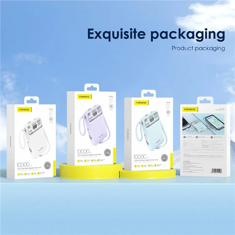 Foneng PX112 15W Wireless Magnetica Carica Veloce da 10000 Mah Power Bank Ip+type-c Cavi - Viola Chiaro