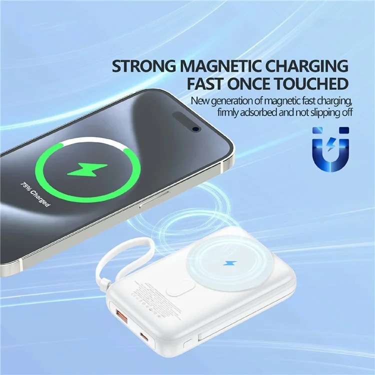Foneng PX112 15W Wireless Magnetica Carica Veloce da 10000 Mah Power Bank Ip+type-c Cavi - Viola Chiaro