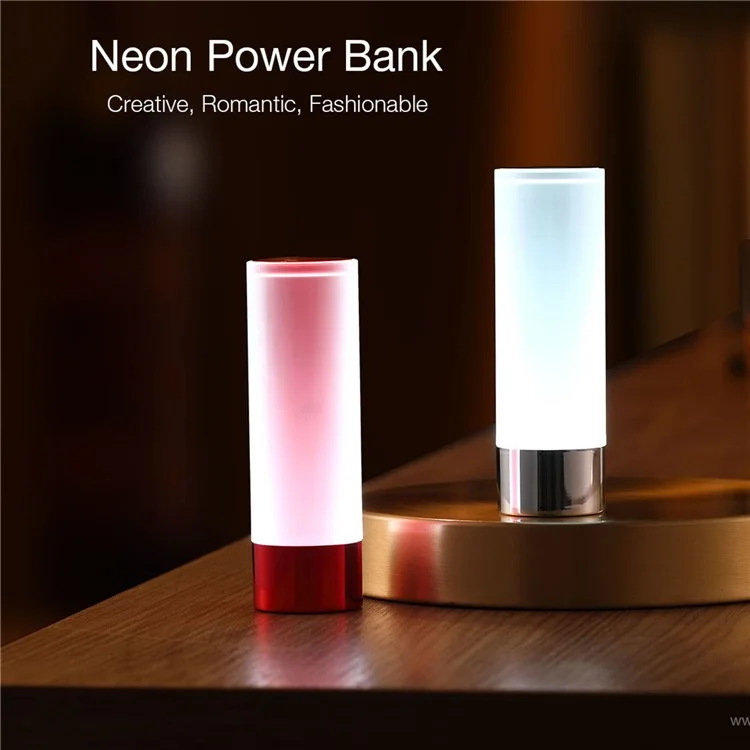 Bulk Purchasing US-P05N Portable Neon Light 5000mAh Power Bank Phone Charger External Battery - Red