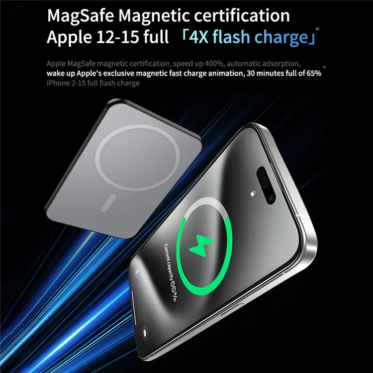 T49 Aluminum Alloy Ultra-Thin 5000mAh Magnetic Phone Wireless Charger Power Bank - Black