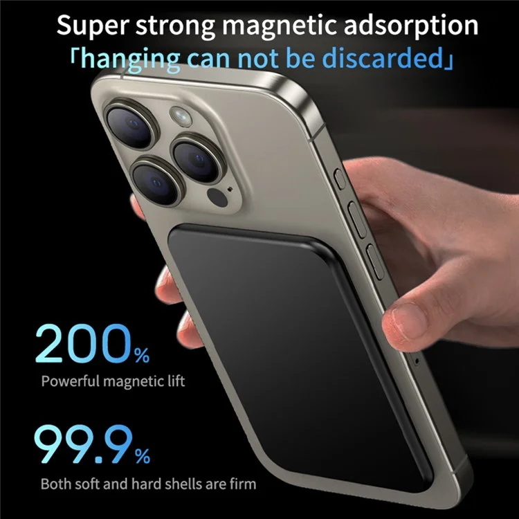 T49 Aluminum Alloy Ultra-Thin 5000mAh Magnetic Phone Wireless Charger Power Bank - Black