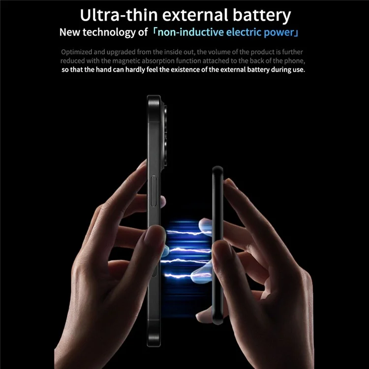T49 Aluminum Alloy Ultra-Thin 5000mAh Magnetic Phone Wireless Charger Power Bank - Black