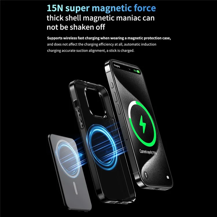 T49 Aluminum Alloy Ultra-Thin 5000mAh Magnetic Phone Wireless Charger Power Bank - Black