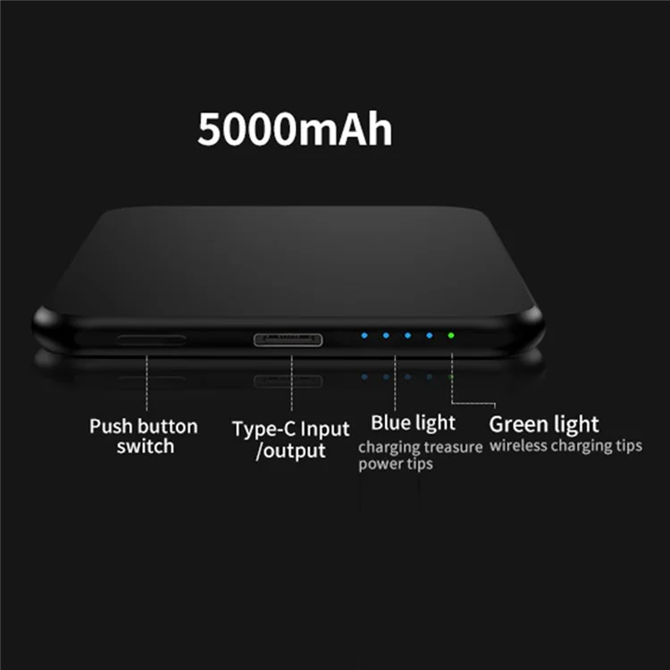 T49 Aluminum Alloy Ultra-Thin 5000mAh Magnetic Phone Wireless Charger Power Bank - Black