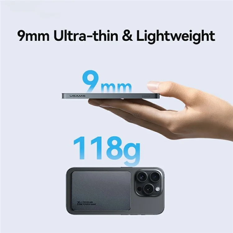 USAMS CD231 Carregador Portátil PD 20W Banco de Energia Sem Fio Magnético 5000mAh Carregador de Bateria Fino - Manchar