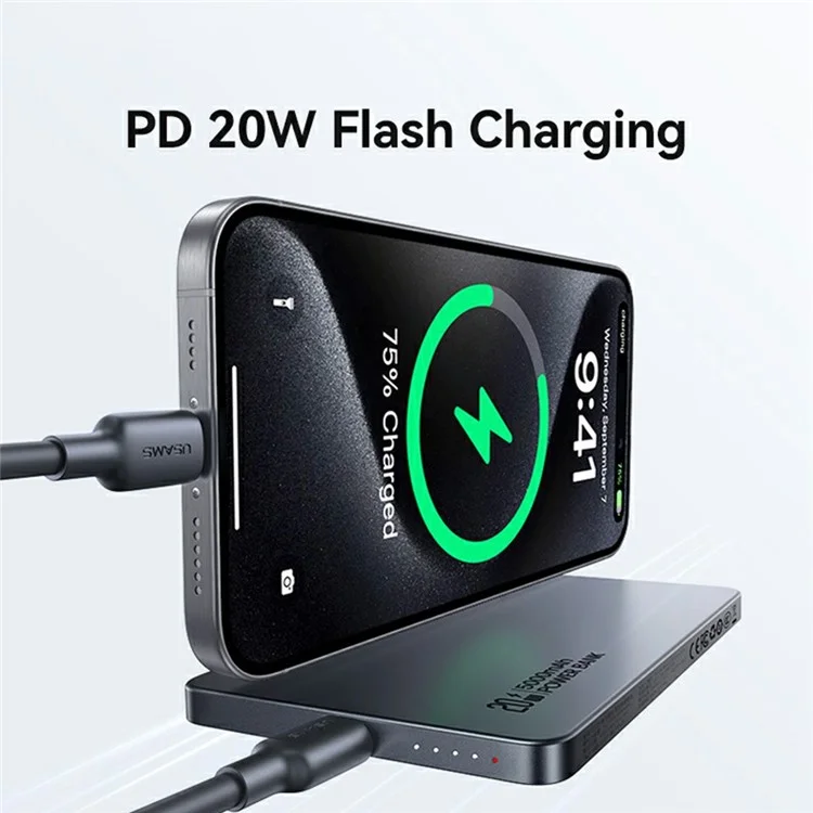 USAMS CD231 Carregador Portátil PD 20W Banco de Energia Sem Fio Magnético 5000mAh Carregador de Bateria Fino - Manchar