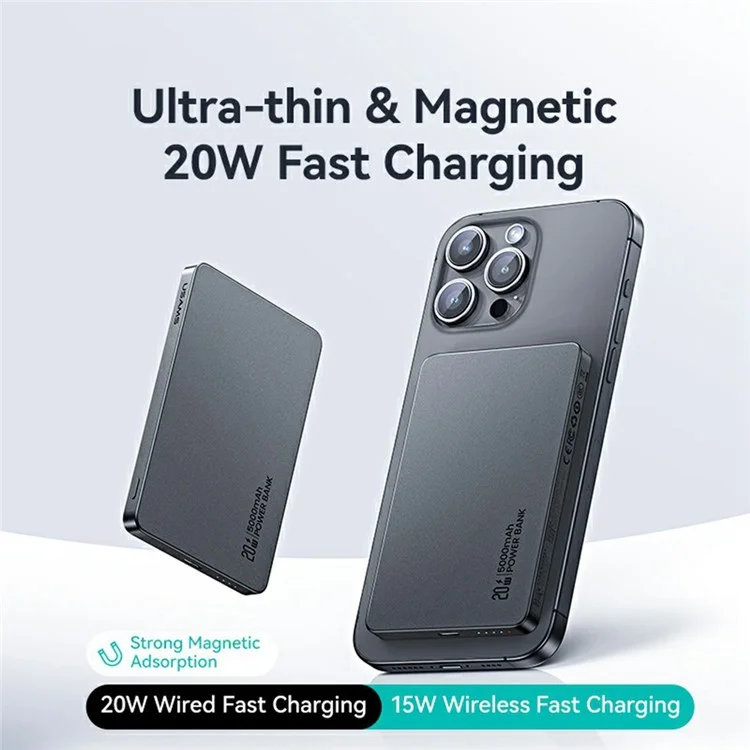 USAMS CD231 Portable Charger PD 20W Magnetic Wireless Power Bank 5000mAh Slim Battery Pack Charger - Titanium