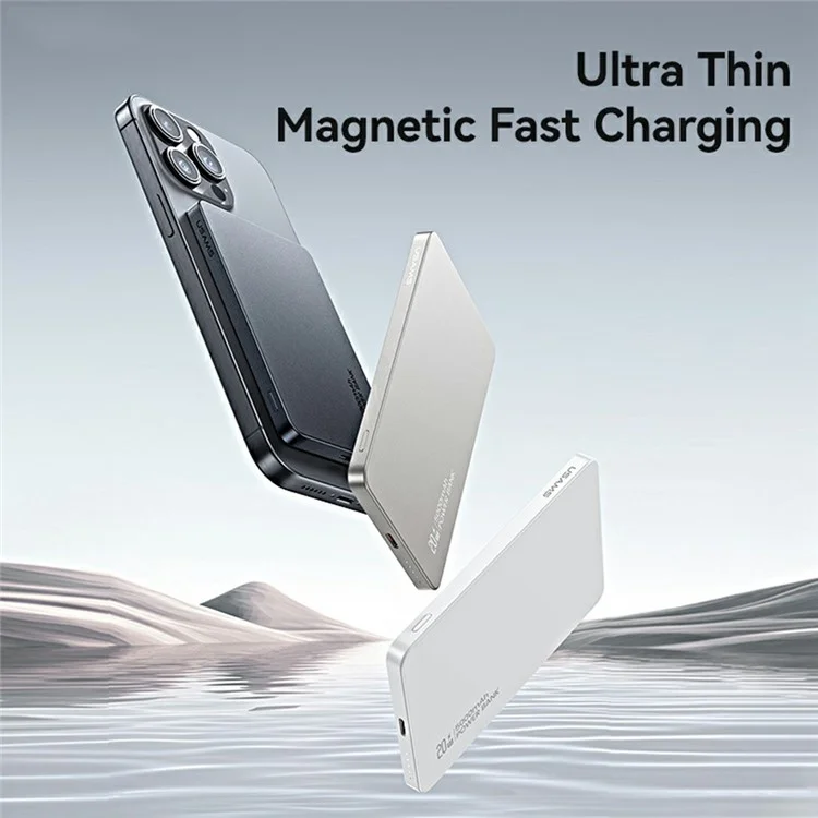 USAMS CD231 Chargeur Portable PD 20W Banque D'alimentation Sans Fil Magnétique 5000mAh Slim Battery Pack Charger - Blanc