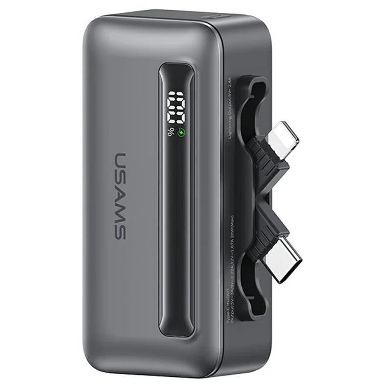 USAMS CD233 PD 20W Mini Chargeur Portable Type-c + 8pin Double Ports 4500mAh Banque D'alimentation - Ternir