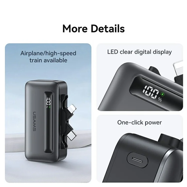 USAMS CD233 PD 20W Mini Chargeur Portable Type-c + 8pin Double Ports 4500mAh Banque D'alimentation - Ternir